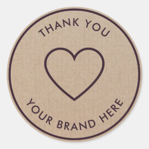 Dank u wel Modern Simple Heart Rustic Kraft Classi Ronde Sticker