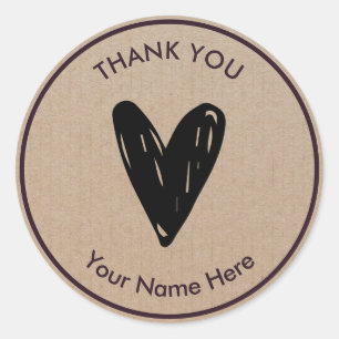 Dank u wel Modern Simple Heart Rustic Kraft Ronde Sticker