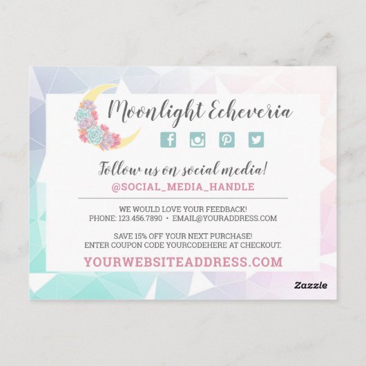 Dank u wel Mon en Succulent Pastel Mystic Boho Chi Briefkaart (Achterkant)