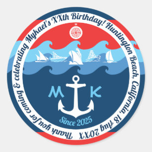 Dank u wel, Nautical Anchor Boat Red White Blue Ronde Sticker