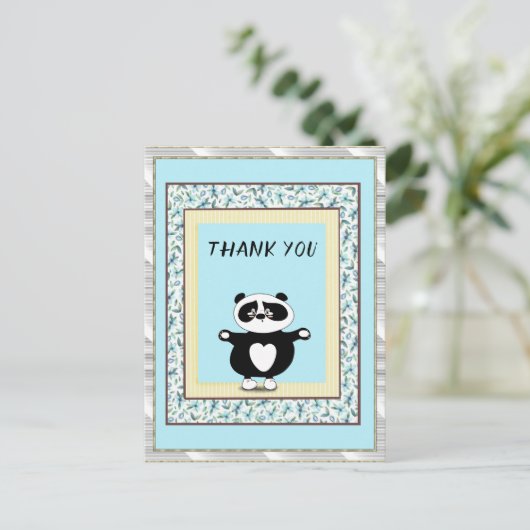 Dank u wel Panda Beer Mint Floral Briefkaart (Staand voorkant)