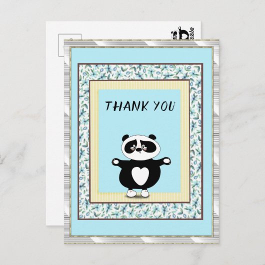 Dank u wel Panda Beer Mint Floral Briefkaart (Voorkant / Achterkant)