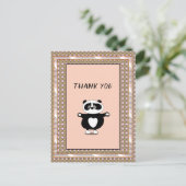 Dank u wel Panda Beer Roos Gold Lijst Floral Briefkaart (Staand voorkant)