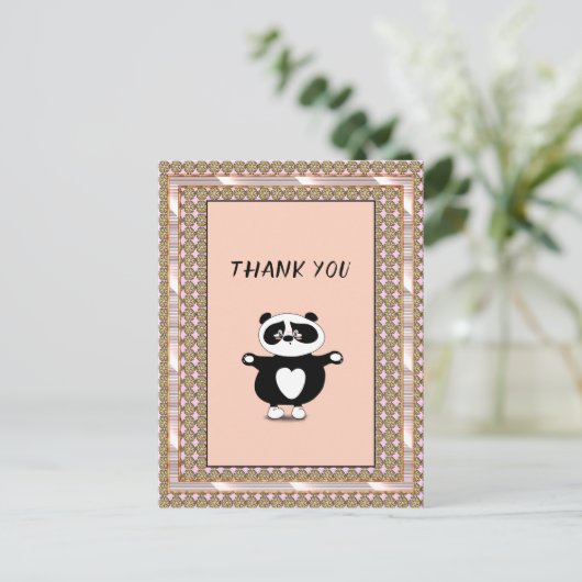 Dank u wel Panda Beer Roos Gold Lijst Floral Briefkaart (Staand voorkant)