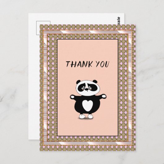 Dank u wel Panda Beer Roos Gold Lijst Floral Briefkaart (Voorkant / Achterkant)