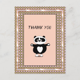 Dank u wel Panda Beer Roos Gold Lijst Floral Briefkaart