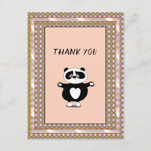 Dank u wel Panda Beer Roos Gold Lijst Floral Briefkaart