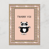 Dank u wel Panda Beer Roos Gold Lijst Floral Briefkaart (Voorkant)