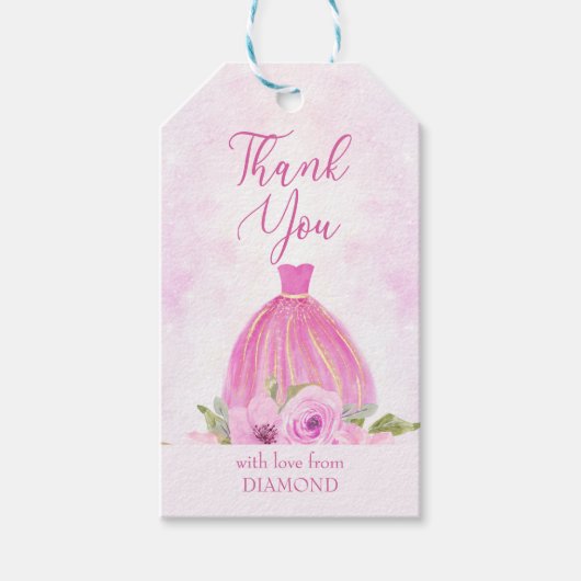 Dank u wel Pink Floral Princess Dress Cadeaulabel (Voorkant)