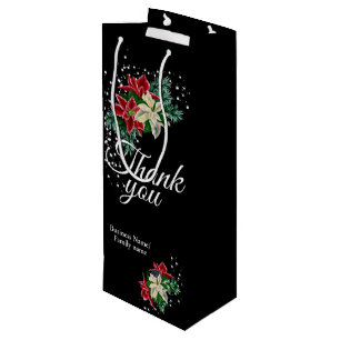 Dank u wel Poinsettia Floral Black Wijn Cadeautas