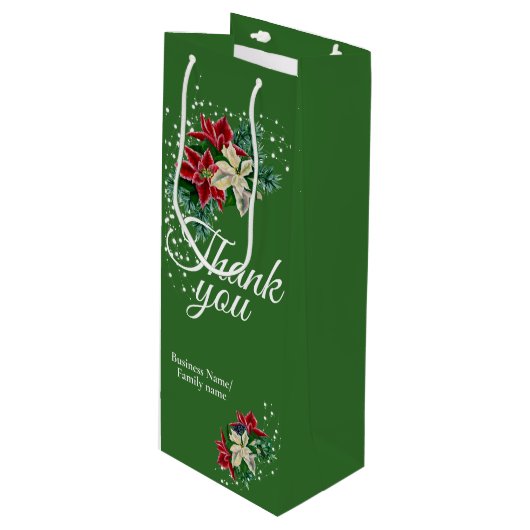 Dank u wel Poinsettia Floral Wijn Cadeautas (Voorkant Gekanteld)