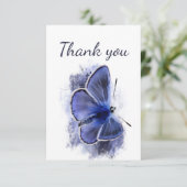 Dank u wel, prachtige blauwe vlinder bedankkaart (Staand voorkant)