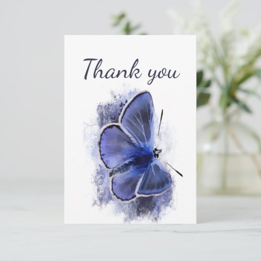 Dank u wel, prachtige blauwe vlinder bedankkaart (Staand voorkant)
