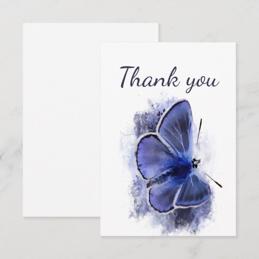 Dank u wel, prachtige blauwe vlinder bedankkaart (Voorkant / Achterkant)
