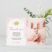 Dank u wel Princess Birthday Gold Pink Bedankkaart (Staand voorkant)