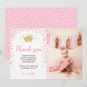 Dank u wel Princess Birthday Gold Pink Bedankkaart (Voorkant / Achterkant)