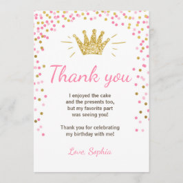 Dank u wel Princess Birthday Gold Pink Bedankkaart
