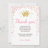 Dank u wel Princess Birthday Gold Pink Bedankkaart (Voorkant)