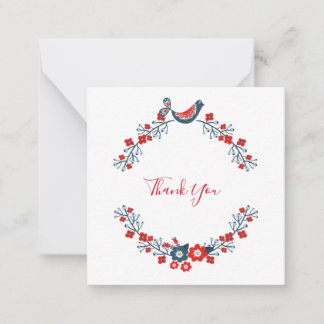 Dank u wel Red Floral Bird Modern Notitiekaartje