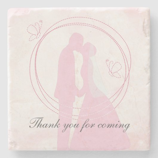 Dank u wel, Romantic droy Pink Wedding Couple Stenen Onderzetter (Voorkant)