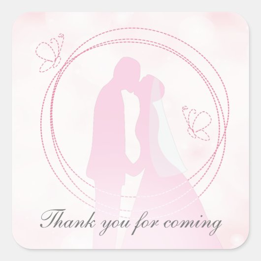 Dank u wel, Romantic droy Pink Wedding Couple Vierkante Sticker (Voorkant)