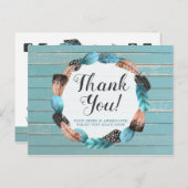 Dank u wel Rustic Turquoise Wood Feather Arrow Boh Briefkaart (Voorkant / Achterkant)