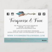 Dank u wel Rustic Turquoise Wood Feather Arrow Boh Briefkaart (Achterkant)