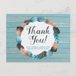 Dank u wel Rustic Turquoise Wood Feather Arrow Boh Briefkaart