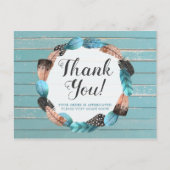 Dank u wel Rustic Turquoise Wood Feather Arrow Boh Briefkaart (Voorkant)