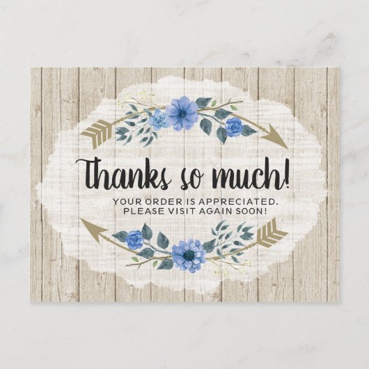 Dank u wel Rustic Wood & Bohemen Waterverf Floral Briefkaart (Voorkant)