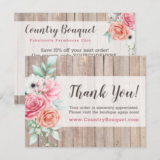 Dank u wel Rustic Wood Country Farmhouse Rozen Briefkaart (Voorkant / Achterkant)