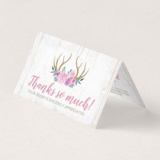 Dank u wel Rustic Wood & Waterverf Floral Antlers Kaart (Voorkant)