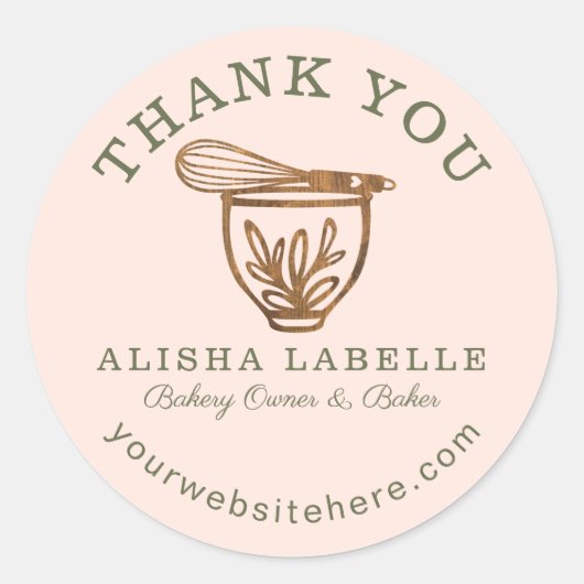 Dank u wel Rustic Woodgrain Bakery Stand Mixer Cla Ronde Sticker (Voorkant)