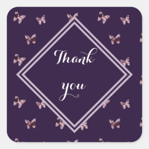 Dank u wel Satin Butterflies Pink Girly Bedankt Vierkante Sticker