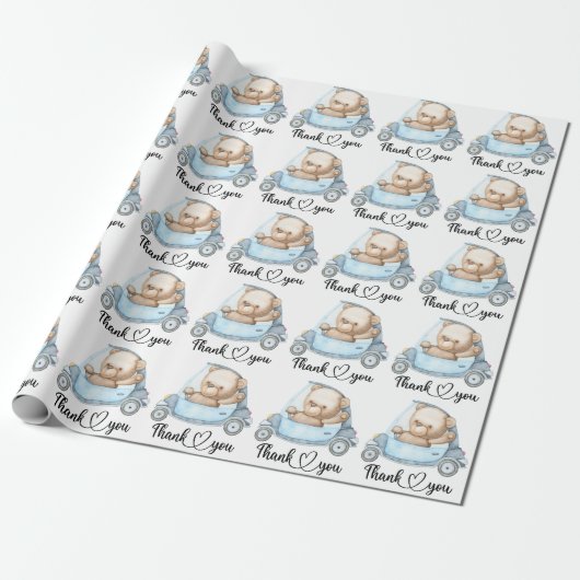 Dank u wel Teddy Bear Baby shower Collectie Wrappi Cadeaupapier (Uitgerold)