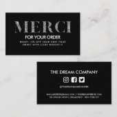Dank u wel Trendy Elegant Glitter Merci Korting Visitekaartje (Voorkant / Achterkant)