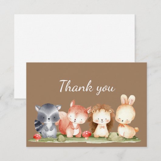 Dank u wel Waterverf Woodland Animal Art Bedankkaart (Voorkant / Achterkant)