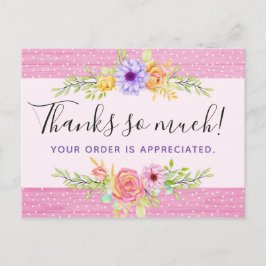 Dank u wel Whimsical Floral Rozen Rustic Pink Wood Briefkaart