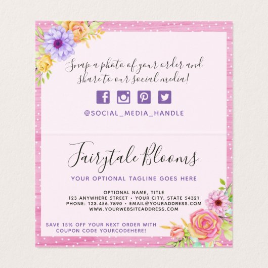 Dank u wel Whimsical Floral Rozen Rustic Wood Kaar Kaart (Binnenkant ongevouwen)