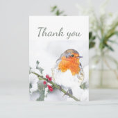 Dank u wel: Winter English Robin Bird Art Bedankkaart (Staand voorkant)