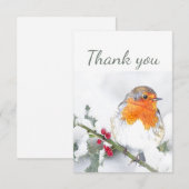 Dank u wel: Winter English Robin Bird Art Bedankkaart (Voorkant / Achterkant)