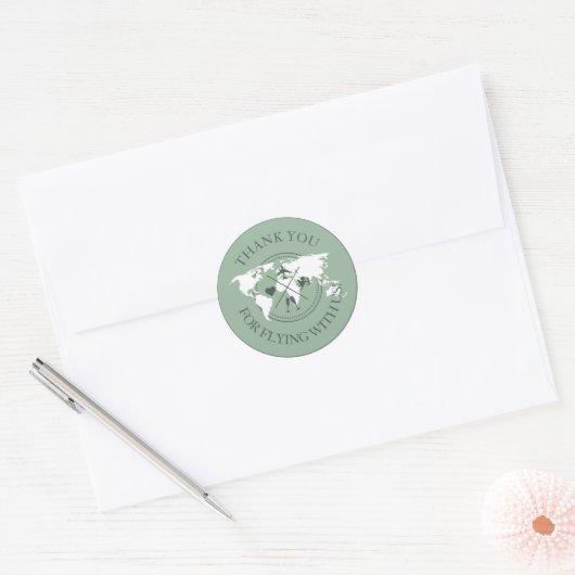 Dank u Wereldkaart Boho Sage Green Ronde Sticker (Envelop)