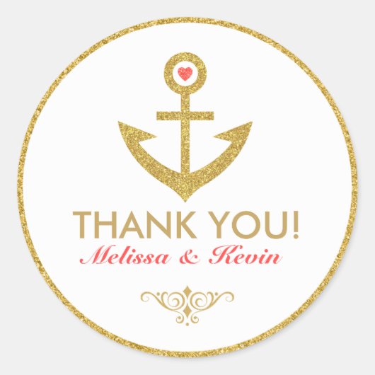 Dank u White & Gold nautische boot anker Ronde Sticker (Voorkant)