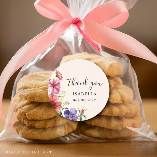 Dank u Wildflower Waterverf Vrijgezellenfeest Ronde Sticker