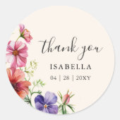 Dank u Wildflower Waterverf Vrijgezellenfeest Ronde Sticker (Voorkant)