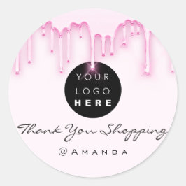 Dank u winkelnaam Logo Pink Drips Ronde Sticker