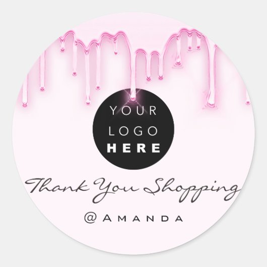 Dank u winkelnaam Logo Pink Drips Ronde Sticker (Voorkant)