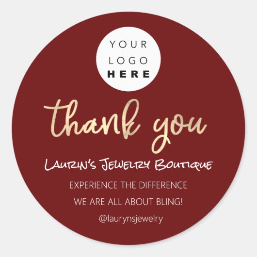 Dank u winkelnaam Logo QR Code Script Rood Ronde Sticker (Voorkant)