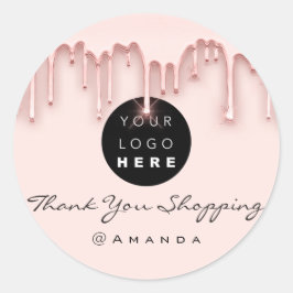 Dank u winkelnaam Logo Roos Blush Ronde Sticker