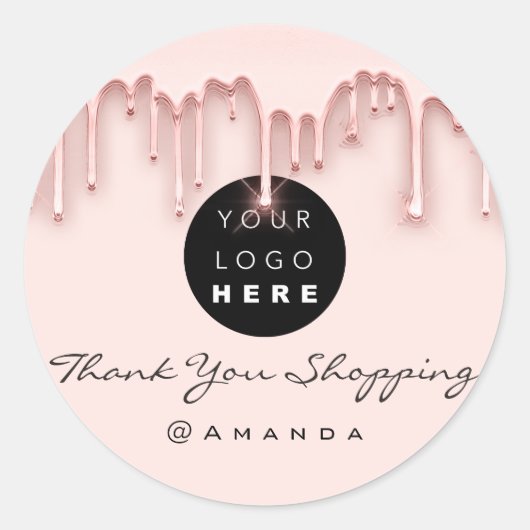 Dank u winkelnaam Logo Roos Blush Ronde Sticker (Voorkant)